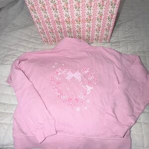 LoveShackFancy / Roller Rabbit Colab Pink Embroidered Sweatshirt